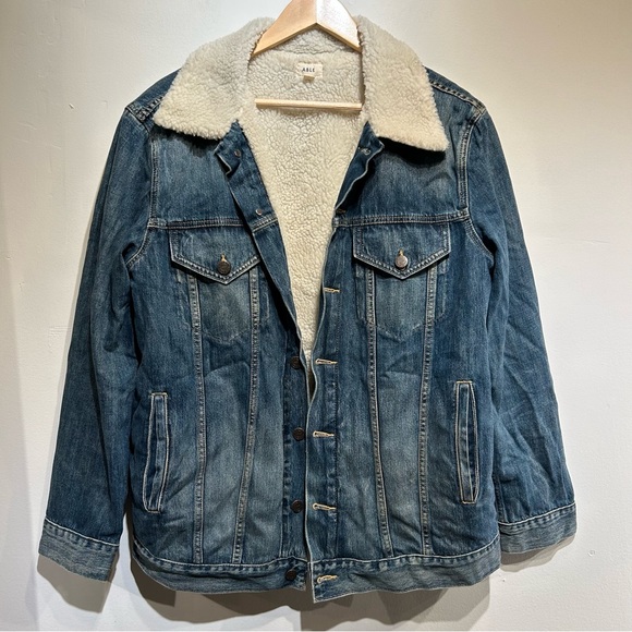Able Adriena Blue Jean Jacket Shearling Collar XL - Picture 3 of 8